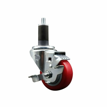 SERVICE CASTER 3'' SS Red Poly Swivel 1-1/4'' Expanding Stem Caster with Brake SCC-SSEX20S314-PPUB-RED-TLB-114